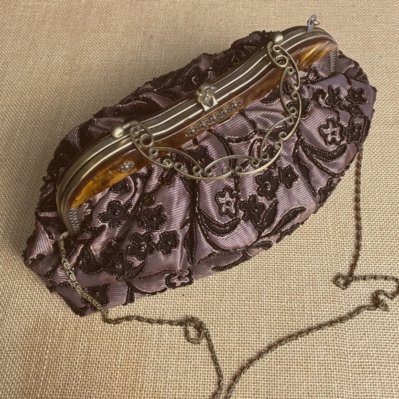 VTG Beaded Embroidered Handbag Purse Chain Mother-of-Pearl Formal Luxe VictoriaV - Picture 2 of 16